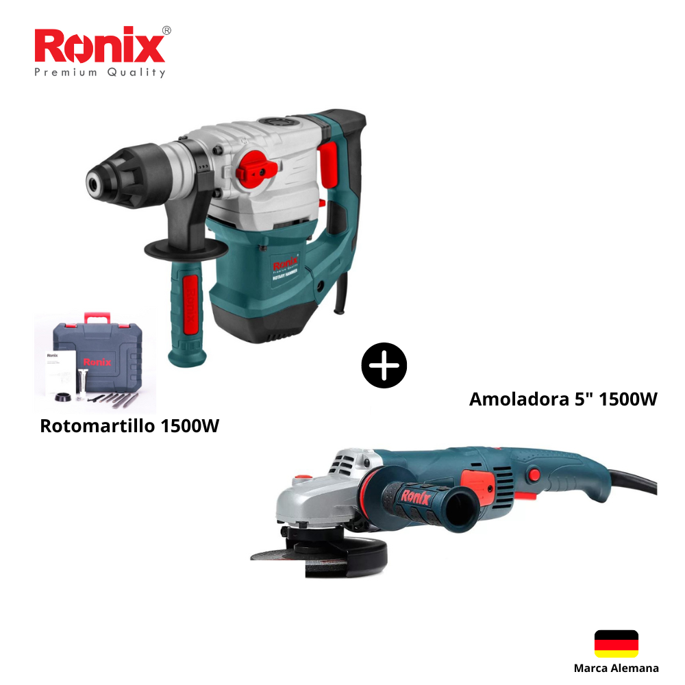 Marca Alemana (19) Rotomartillo 1500W + Amoladora 1500W COMBO RONIX - Imagen 1