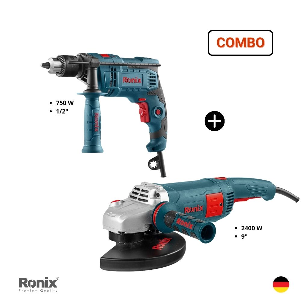 RONIX PERU SAC (48) Combo Profesional Ronix: Taladro Percutor 750W 2214 + Amoladora 2400W 9” 3241 - Imagen 1