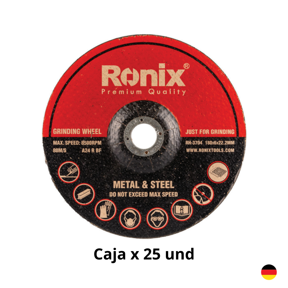 Disco De Desbaste 7 Metal 180x6x22.2mm Caja 25 Unidades RONIX RH-3704 Industrial (1) Disco De Desbaste 7" Metal 180x6x22.2mm Caja 25 Unidades RONIX RH-3704 Industrial - Imagen 1