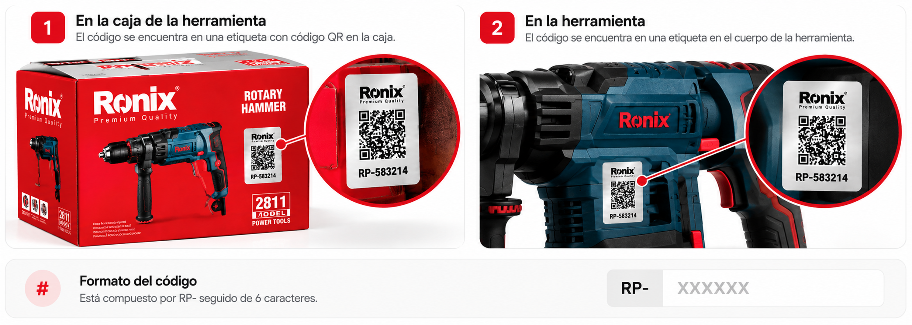 Ubicación del código de registro Ronix